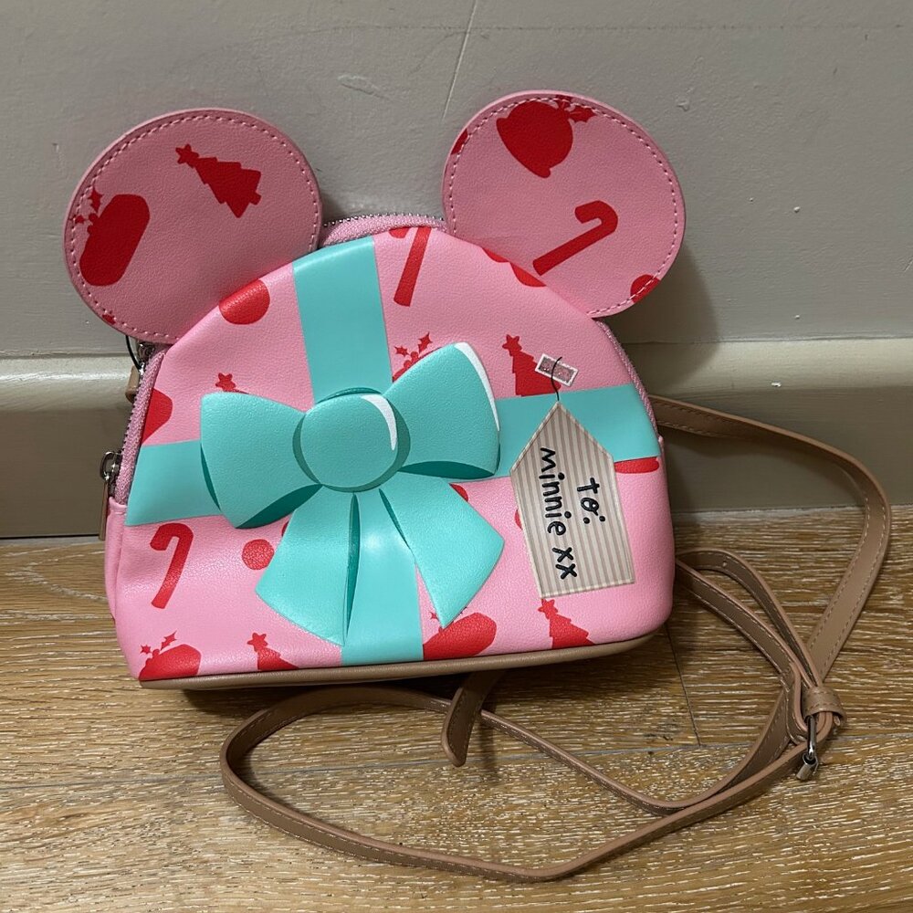 Disney Bioworld To Minnie Mouse Christmas Holiday Crossbody Purse Bag Pink / Red
